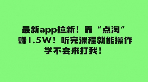【副业项目8069期】最新app拉新！靠“点淘”赚1.5W！听完课程就能操作！学不会来打我！-青简副业网