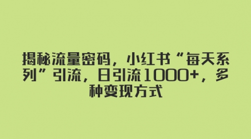 【副业项目8381期】揭秘流量密码，小红书“每天系列”引流，日引流1000+，多种变现方式-青简副业网