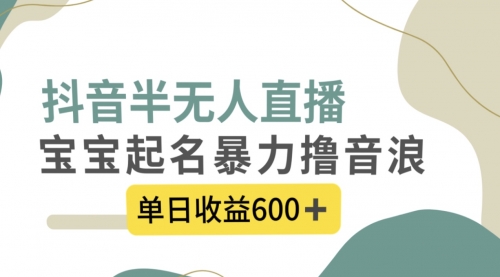 【副业项目8385期】抖音半无人直播，宝宝起名，暴力撸音浪，单日收益600+-青简副业网