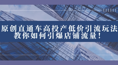 【副业项目8402期】2023直通车高投产低价引流玩法，教你如何引爆店铺流量！-青简副业网