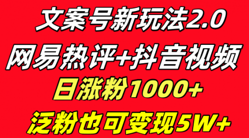 【副业项目8628期】文案号新玩法 网易热评+抖音文案 一天涨粉1000+-青简副业网