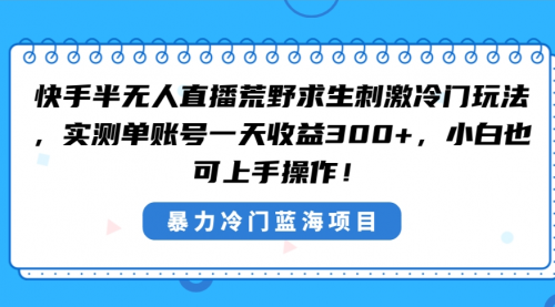 【副业8856期】快手半无人直播荒野求生刺激冷门玩法，实测单账号一天收益300+-青简副业网
