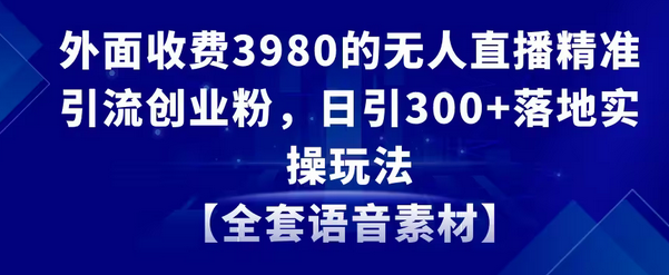 【副业8884期】无人直播精准引流创业粉，日引300+落地实操玩法【全套语音素材】-青简副业网