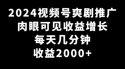 【副业9031期】2024视频号爽剧推广，肉眼可见的收益增长，每天几分钟收益2000+-青简副业网