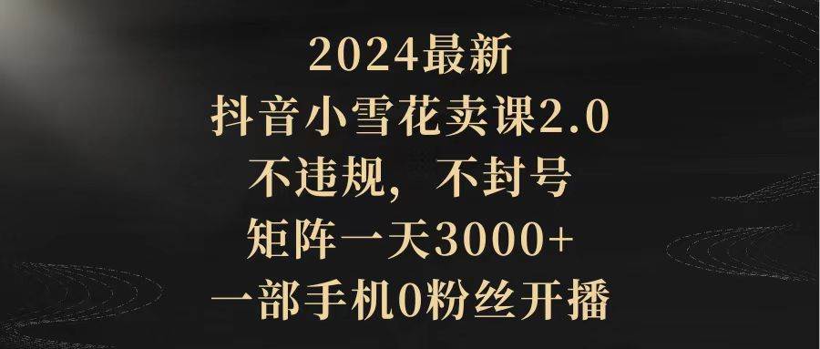 2024最新抖音小雪花卖课2.0 不违规 不封号 矩阵一天3000+一部手机0粉丝开播-青简副业网
