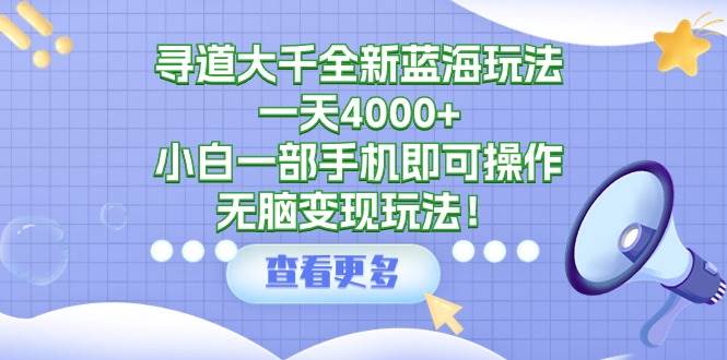 寻道大千全新蓝海玩法，一天4000+，小白一部手机即可操作，无脑变现玩法！-青简副业网
