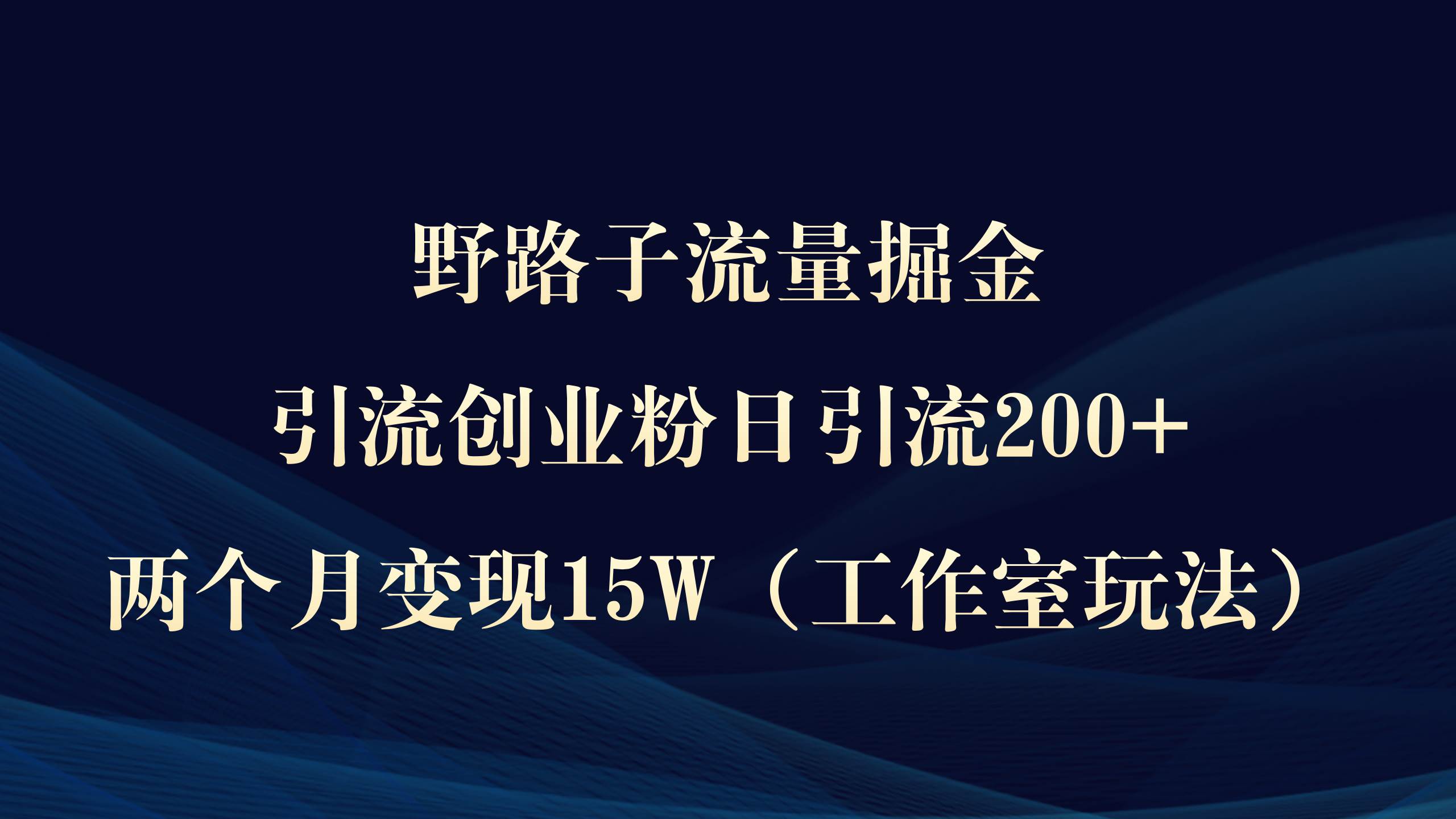 野路子流量掘金，引流创业粉日引流200+，两个月变现15W（工作室玩法））-青简副业网