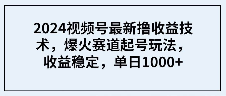 2024视频号最新撸收益技术，爆火赛道起号玩法，收益稳定，单日1000+-青简副业网