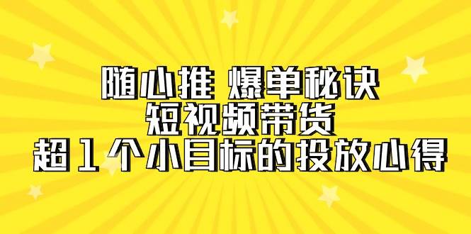 随心推 爆单秘诀，短视频带货-超1个小目标的投放心得（7节视频课）-青简副业网