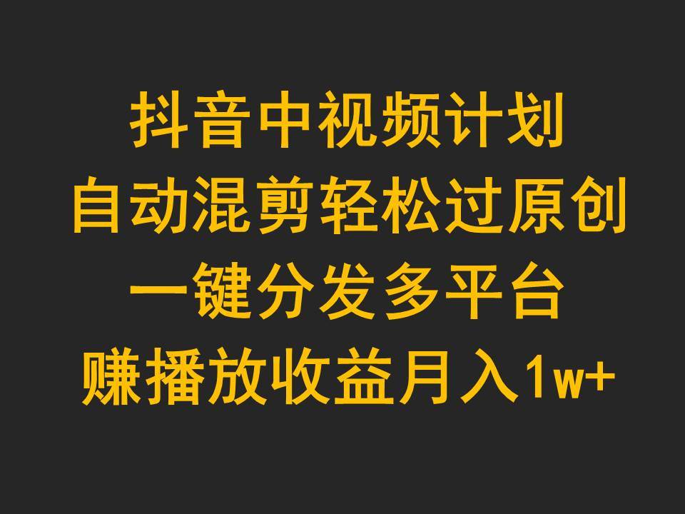 抖音中视频计划，自动混剪轻松过原创，一键分发多平台赚播放收益，月入1w+-青简副业网