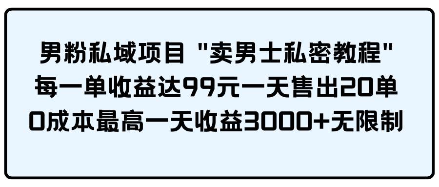 男粉私域项目 卖男士私密教程 每一单收益达99元一天售出20单-青简副业网