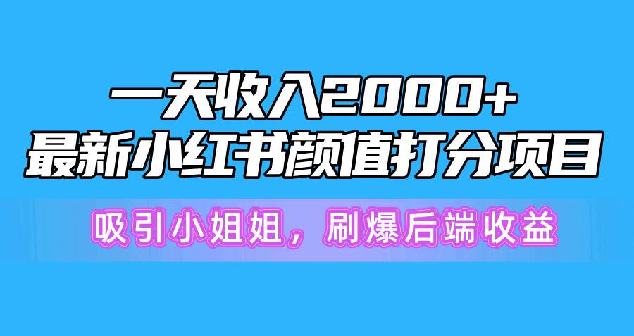 一天收入2000+，最新小红书颜值打分项目，吸引小姐姐，刷爆后端收益-青简副业网