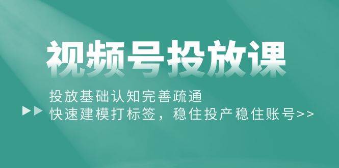视频号投放课：投放基础认知完善疏通，快速建模打标签，稳住投产稳住账号-青简副业网