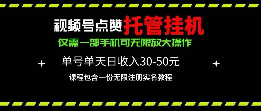 视频号点赞托管挂机，单号单天利润30~50，一部手机无限放大（附带无限…-青简副业网