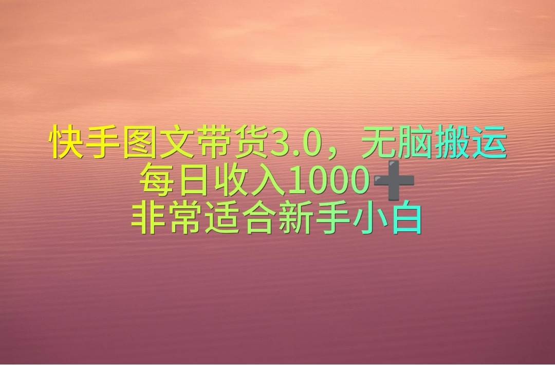 快手图文带货3.0，无脑搬运，每日收入1000＋，非常适合新手小白-青简副业网