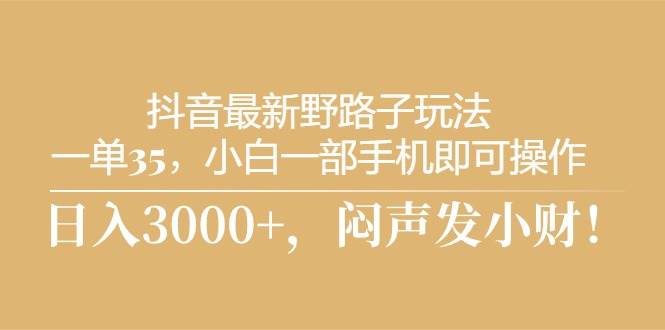 抖音最新野路子玩法，一单35，小白一部手机即可操作，，日入3000+，闷…-青简副业网