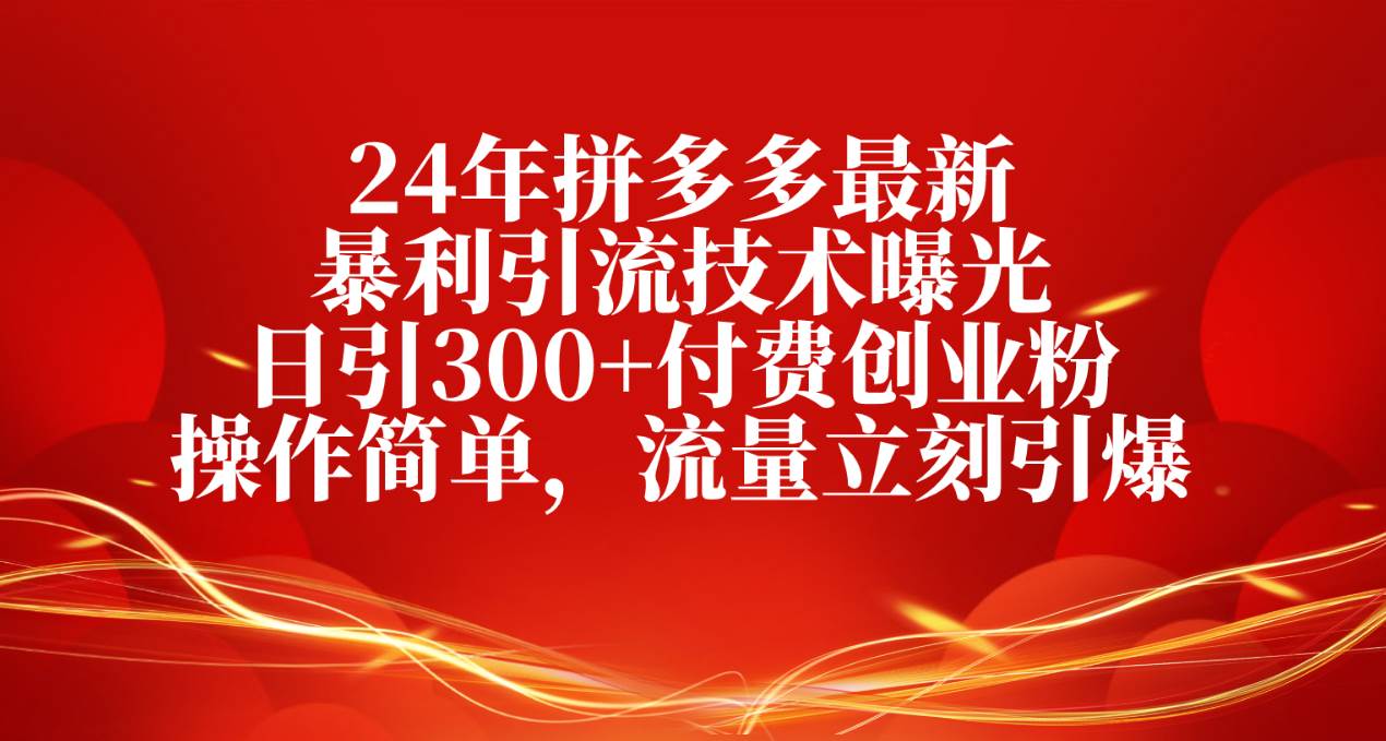 24年拼多多最新暴利引流技术曝光，日引300+付费创业粉，操作简单，流量…-青简副业网