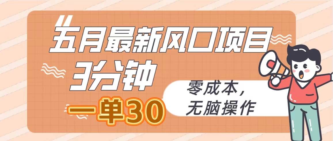 五月最新风口项目，3分钟一单30，零成本，无脑操作-青简副业网