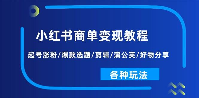 小红书商单变现教程：起号涨粉/爆款选题/剪辑/蒲公英/好物分享/各种玩法-青简副业网