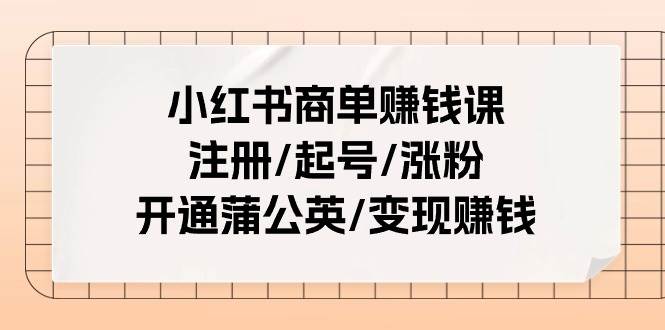 小红书商单赚钱课：注册/起号/涨粉/开通蒲公英/变现赚钱（25节课）-青简副业网