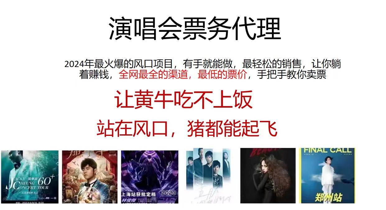 演唱会票务代理，2024年最火爆风口项目，全网最低的票价，小白一分钟上…-青简副业网