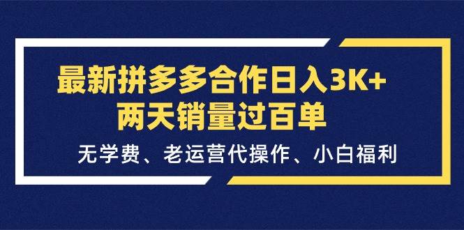 最新拼多多合作日入3K+两天销量过百单，无学费、老运营代操作、小白福利-青简副业网