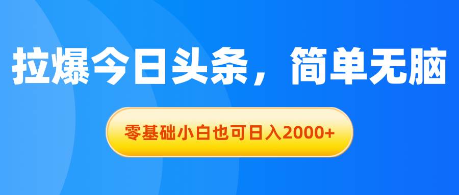 拉爆今日头条，简单无脑，零基础小白也可日入2000+-青简副业网