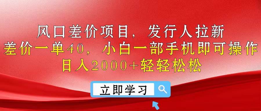 风口差价项目，发行人拉新，差价一单40，小白一部手机即可操作，日入20…-青简副业网