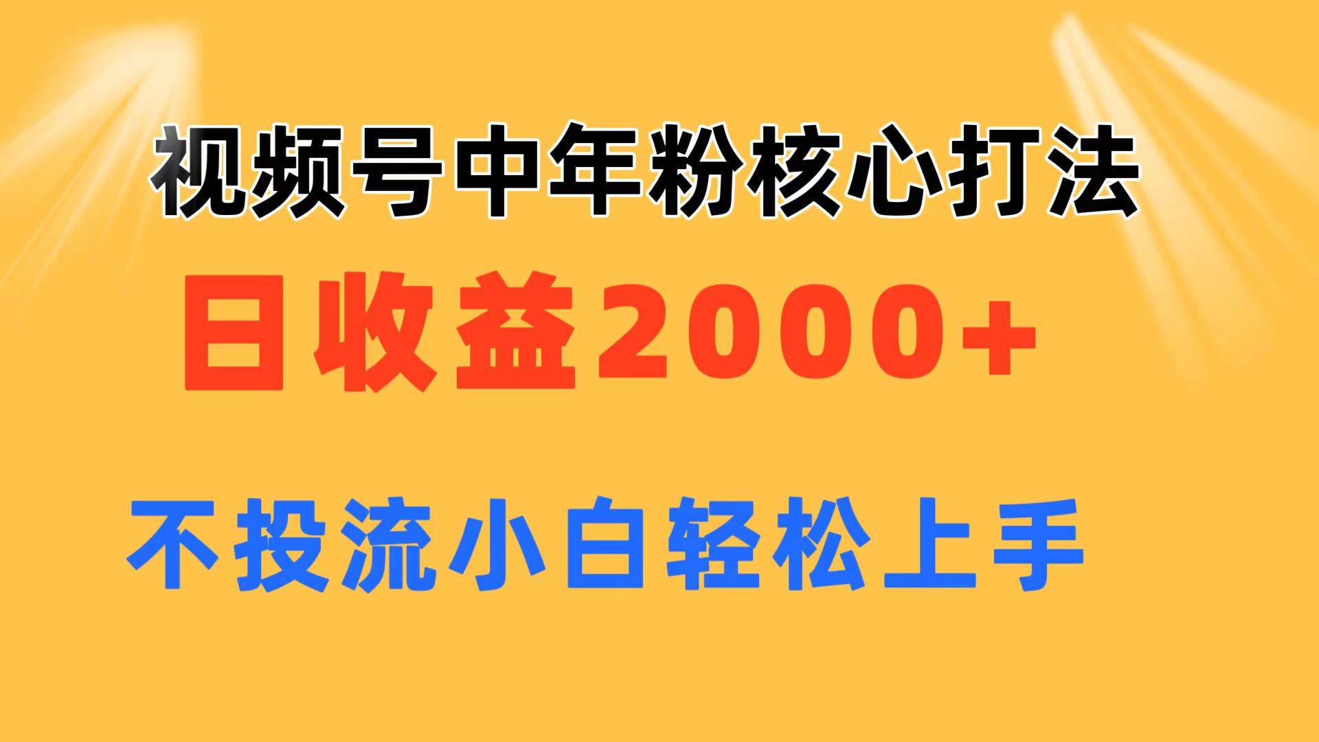 视频号中年粉核心玩法 日收益2000+ 不投流小白轻松上手-青简副业网