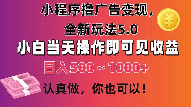 小程序撸广告变现，全新玩法5.0，小白当天操作即可上手，日收益 500~1000+-青简副业网
