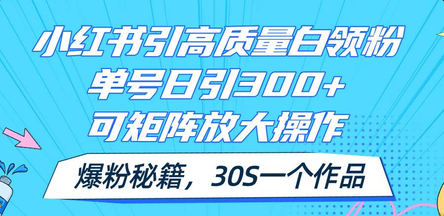 小红书引高质量白领粉，单号日引300+，可放大操作，爆粉秘籍！30s一个作品-青简副业网