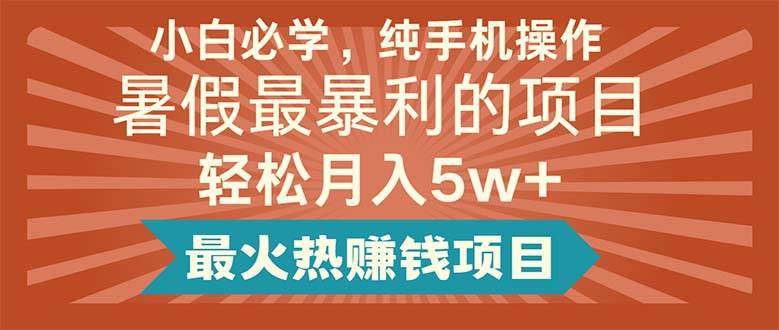小白必学，纯手机操作，暑假最暴利的项目轻松月入5w+最火热赚钱项目-青简副业网