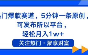 热门爆款赛道,5分钟一条原创,可发布所以平台, 轻松月入1w+-青简副业网