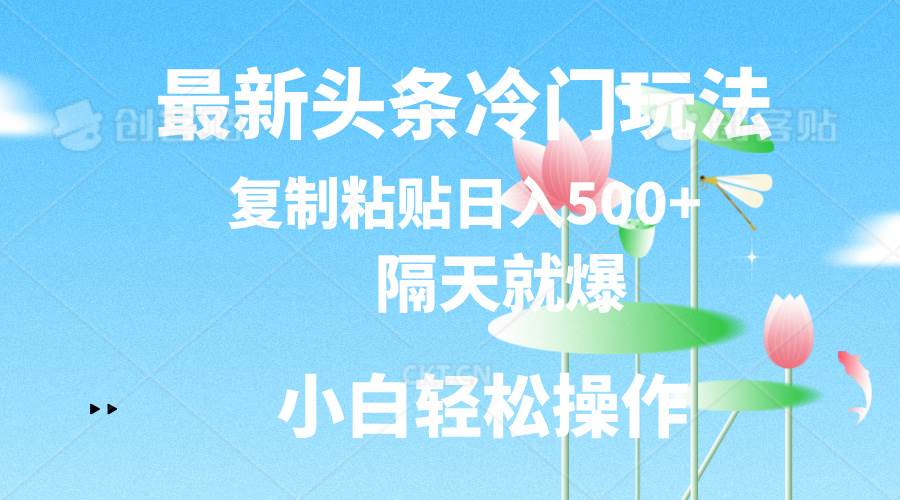 最新头条冷门玩法，隔天就爆，复制粘贴日入500+-青简副业网