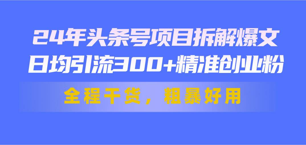 24年头条号项目拆解爆文，日均引流300+精准创业粉，全程干货，粗暴好用-青简副业网
