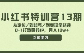 小红书特训营13期，从定位/到起号/到变现全路径，0-1打造赚钱IP，月入10w+-青简副业网