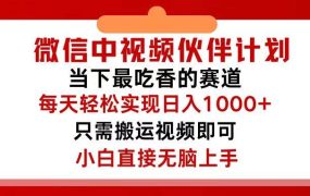 微信中视频伙伴计划，仅靠搬运就能轻松实现日入500+，关键操作还简单，...-青简副业网