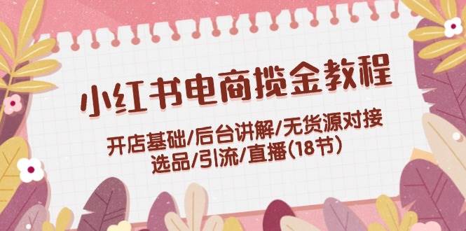 小红书电商揽金教程：开店基础/后台讲解/无货源对接/选品/引流/直播(18节)-青简副业网