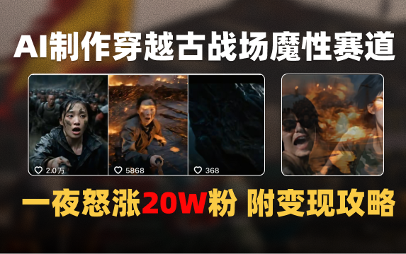 AI制作穿越古战场视频一夜涨粉20W保姆级教学（附AI变现指南）-青简副业网