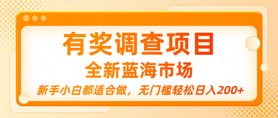 有奖调查项目，全新蓝海市场，新手小白都适合做，无门槛轻松日入200+-青简副业网