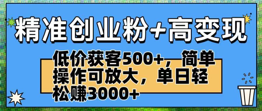 精准创业粉+高变现：低价获客500+，简单操作可放大，单日轻松赚3000+-青简副业网
