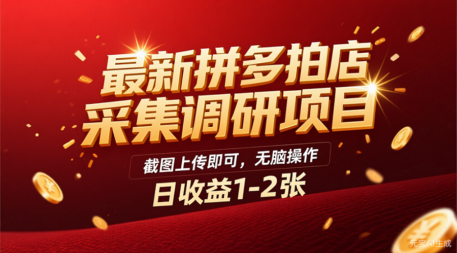最新拼多多拍店采集调研项目,截图上传即可,无脑操作,日收益1-2张-青简副业网