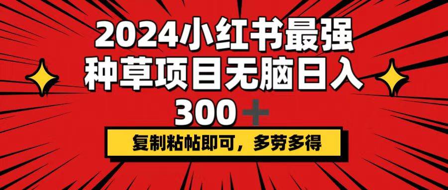 2024小红书最强种草项目，无脑日入300+，复制粘帖即可，多劳多得-青简副业网